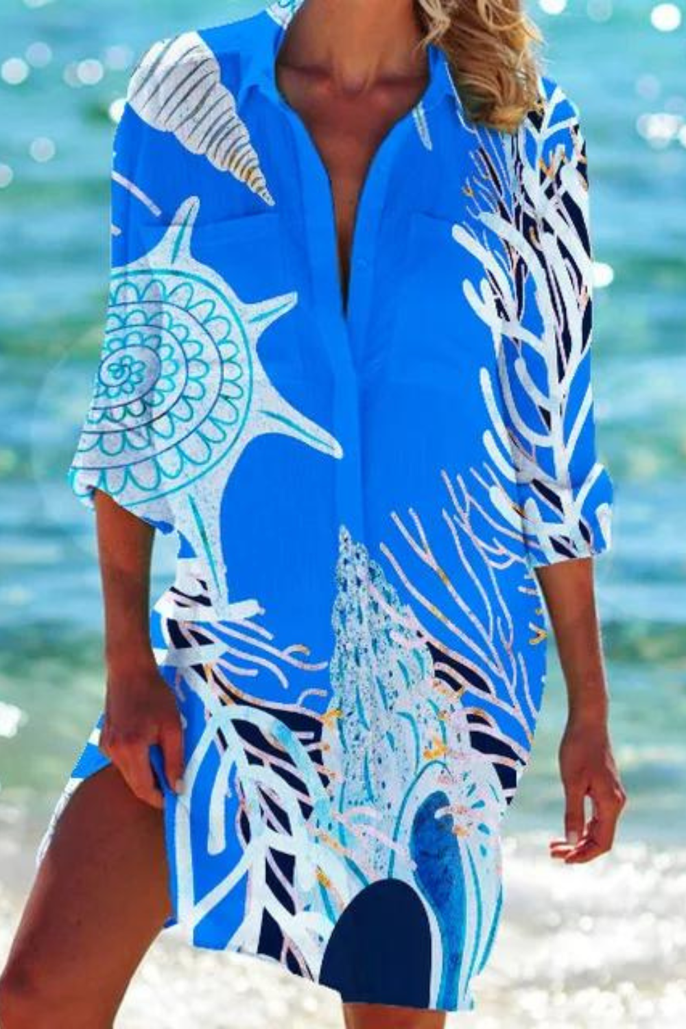 Echoarchiv - Lange Strandbluse mit Meeresmotiv
