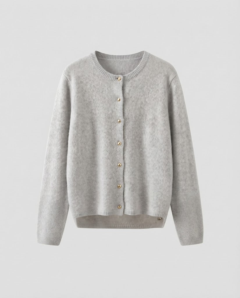 Damen Feiner Wollmix‑Knopfcardigan mit dekorativen goldfarbenen Druckknöpfen Echoarchiv