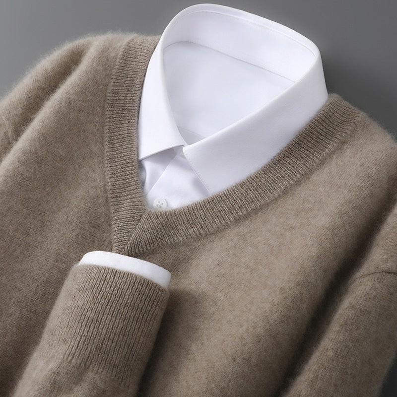 Herren-Wollpullover, V-Ausschnitt, langärmlig