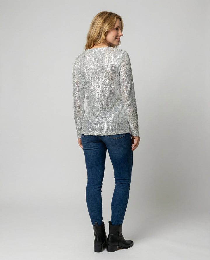 Damen Pullover mit V-Ausschnitt & Glitzer | Echoarchiv