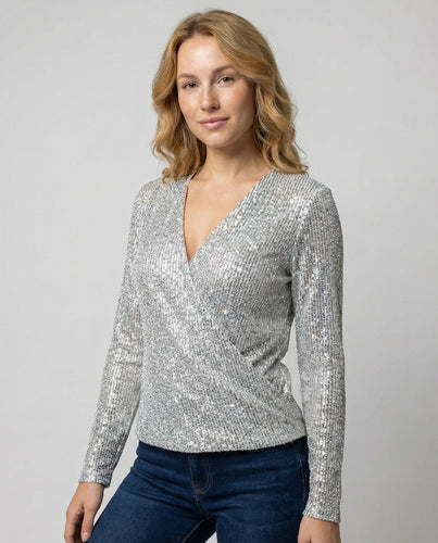 Damen Pullover mit V-Ausschnitt & Glitzer | Echoarchiv