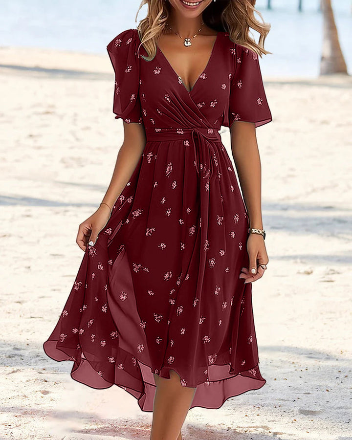Echoarchiv | Elegantes Bedrucktes Kleid mit V-Ausschnitt und Krawatte