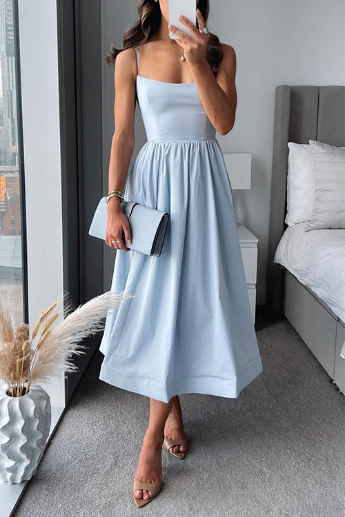 Echoarchiv | Midikleid In A-Linie mit Spaghettiträgern und Taille