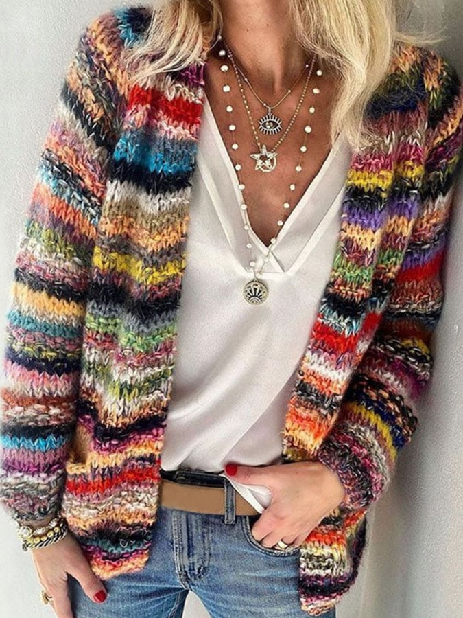 Echoarchiv | Bunt Gestreiftes Strickjacke für Damen