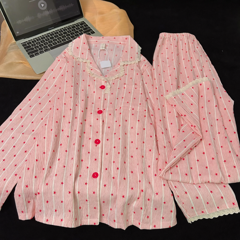 Damen-Pyjama-Set, Baumwolle, Leopardenmuster, Reverskragen