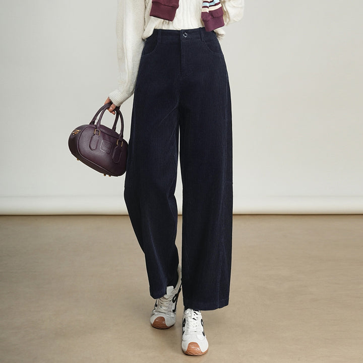 Damen-Cordhose mit hohem Bund, gerade geschnitten
