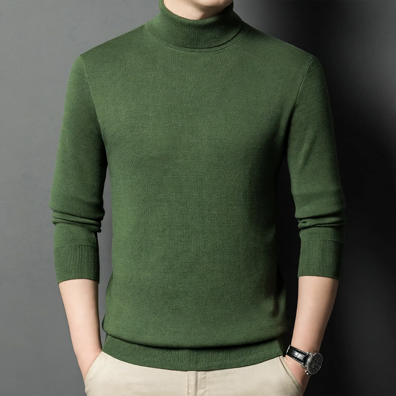 Herren-Strickpullover aus Wolle, Stehkragen, warm