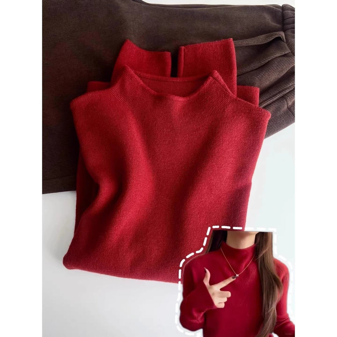 Damen-Strickpullover mit Stehkragen, einfarbig