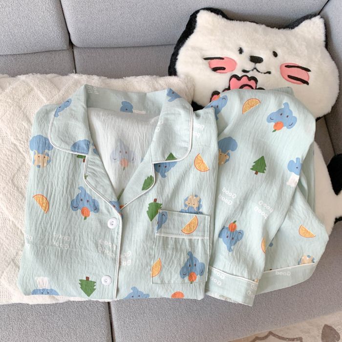 Damen-Pyjama-Set mit Reverskragen, Langarm