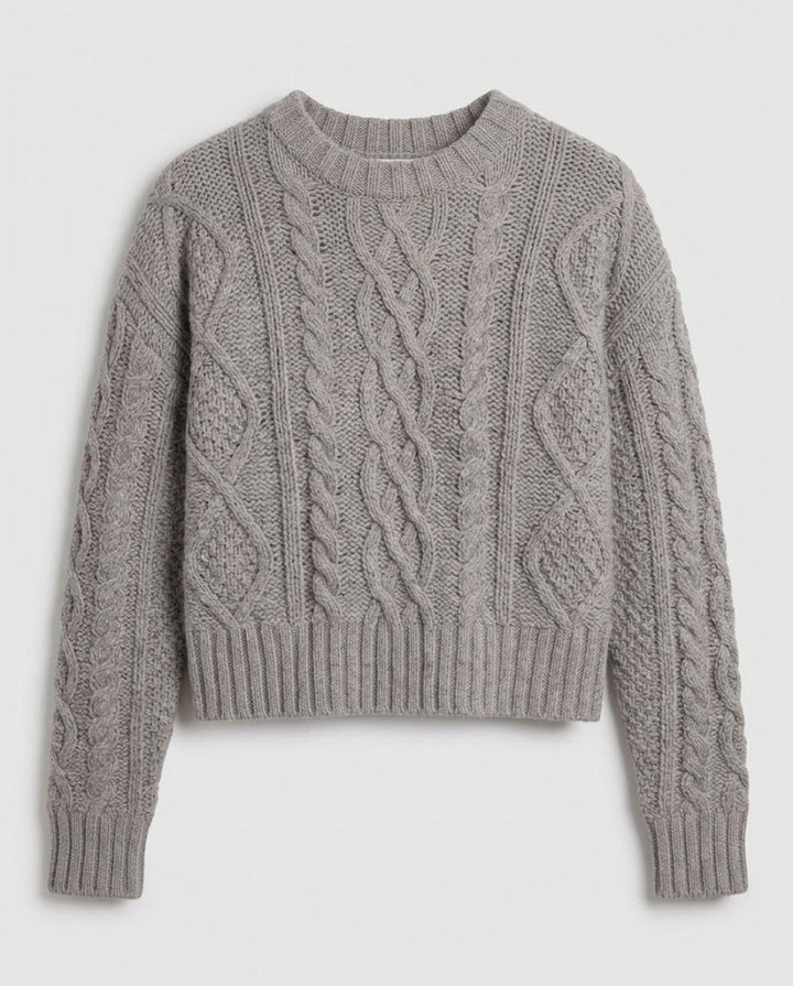 Damen Kaschmir‑Optik Zopfstrick‑Pullover mit Cropped‑Saum und voluminösen Ärmeln Echo Archiv