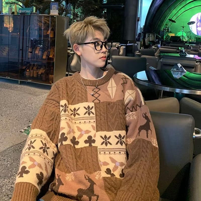 Gefütterter Strickpullover im japanischen Retro-Stil