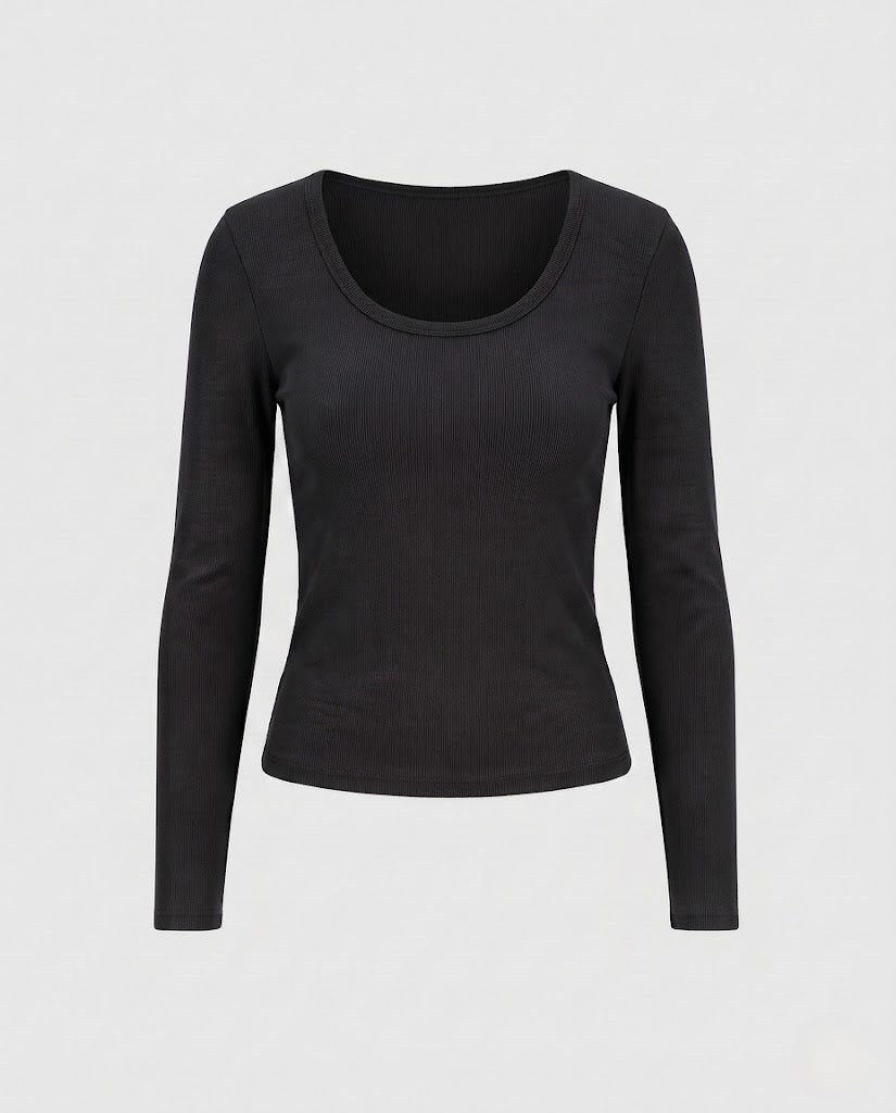 Damen Figurnahes Langarmshirt aus Baumwollmix mit U-Boot-Ausschnitt Echo Archiv