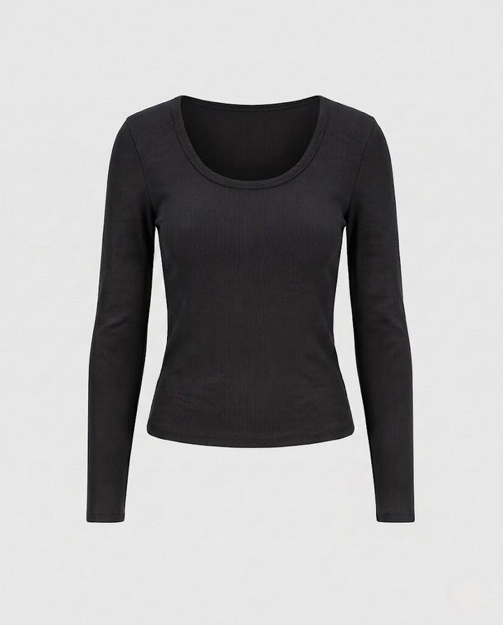 Damen Figurnahes Langarmshirt aus Baumwollmix mit U-Boot-Ausschnitt Echo Archiv