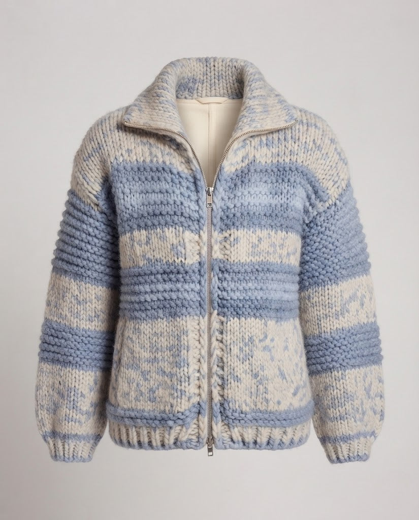 Damen Oversize Grobstrick-Pullover mit Blockstreifen und Stehkragen Echo Archiv