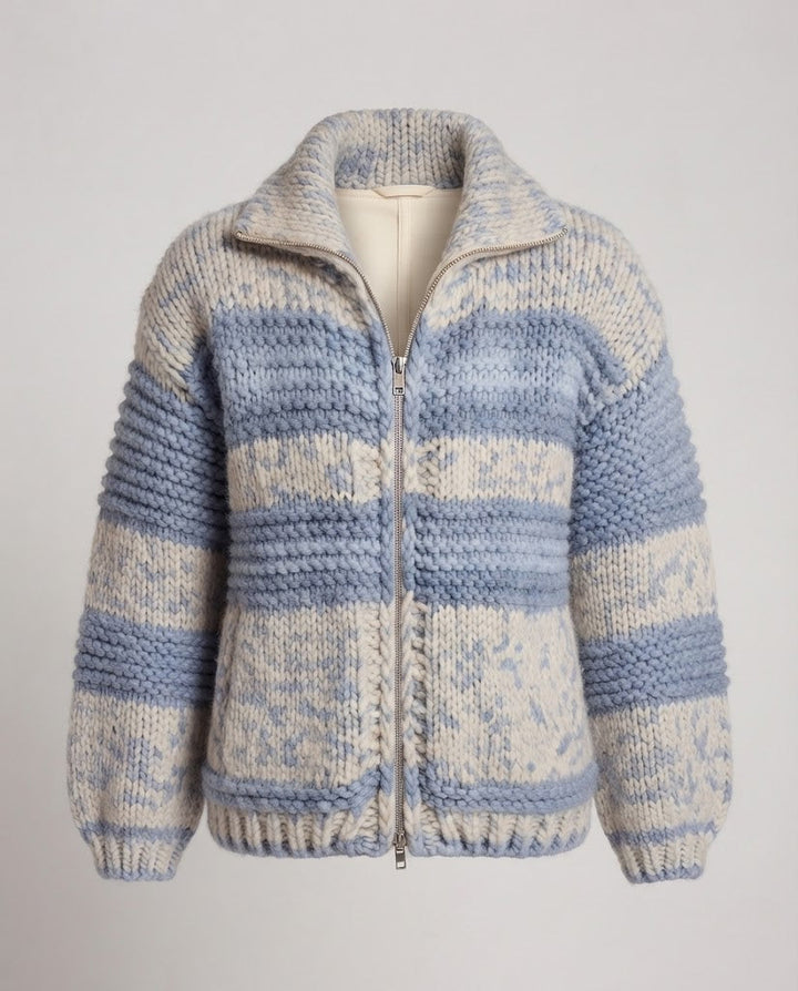 Damen Oversize Grobstrick-Pullover mit Blockstreifen und Stehkragen Echo Archiv