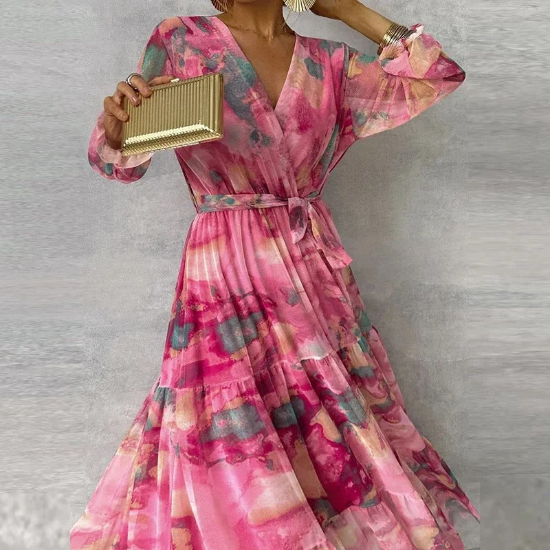 Echoarchiv | Elegantes Langärmeliges Maxikleid mit Blumenmuster