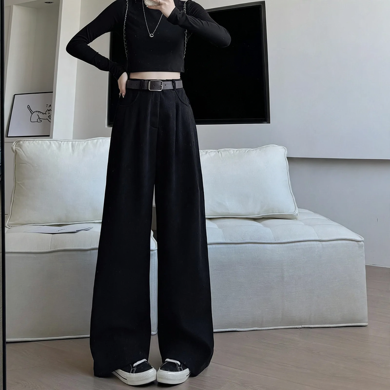 Damen-Cordhose, weit geschnitten, hoch tailliert