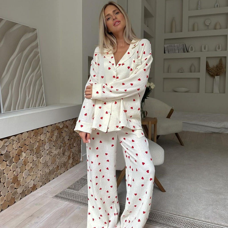 Damen-Pyjama-Set aus Baumwolle mit Herzmuster