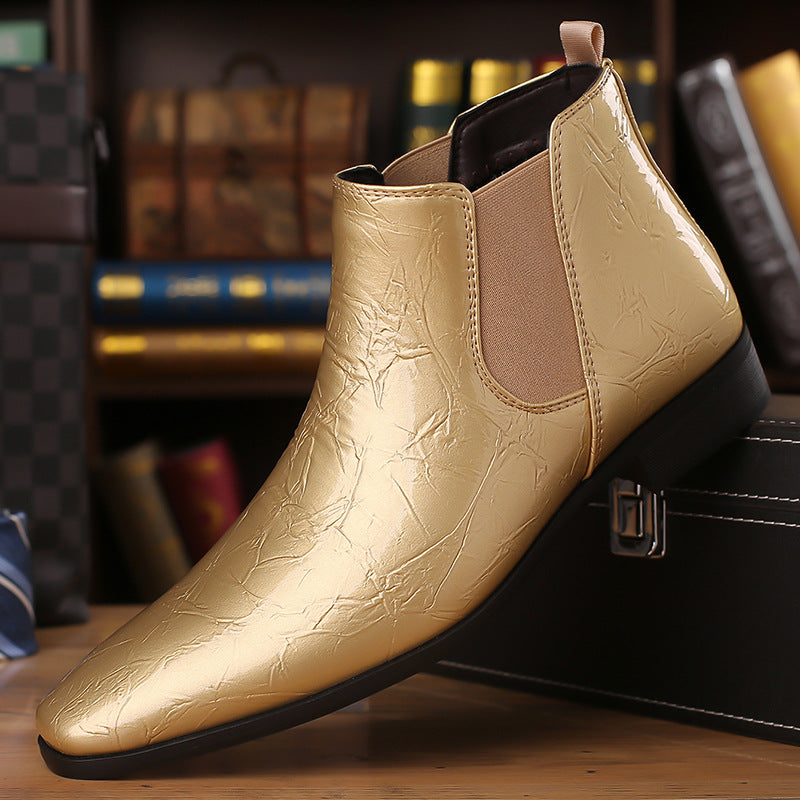Herren-Chelsea-Boots, spitz zulaufend, PU-Leder, flacher Absatz