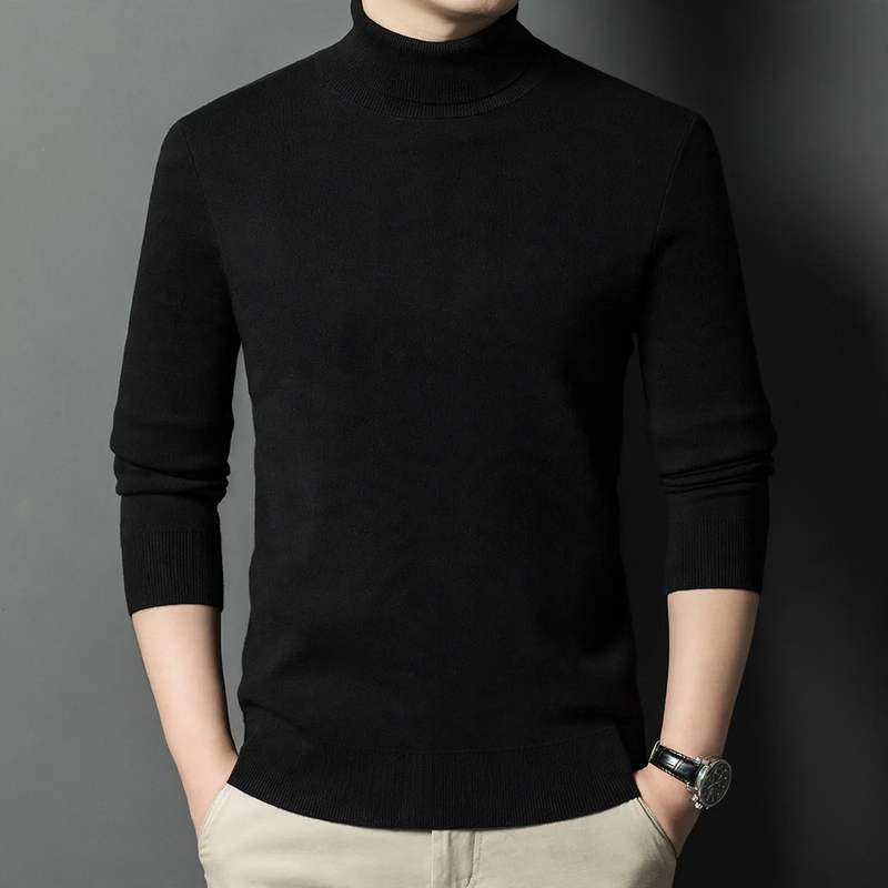Herren-Strickpullover aus Wolle, Stehkragen, warm