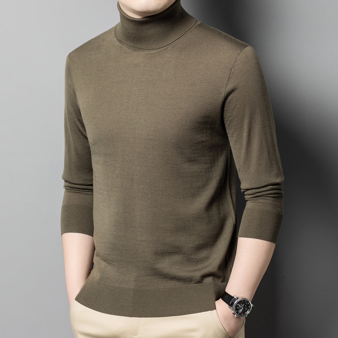 Herren-Wollpullover, 100% Wolle, Rollkragen, maschinenwaschbar