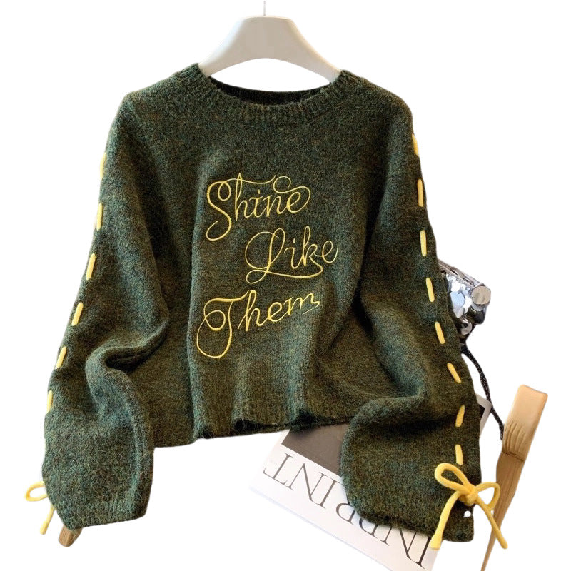 Vintage Strickpullover mit Stickerei für Damen