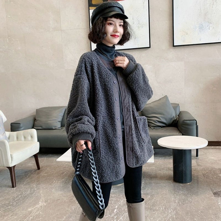 Lammfleece-Mantel, Oversized, Winter