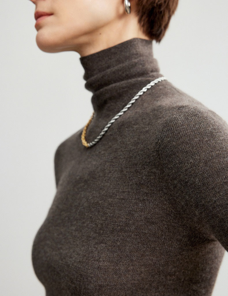 Damen-Kaschmirpullover mit Stehkragen, nahtlos