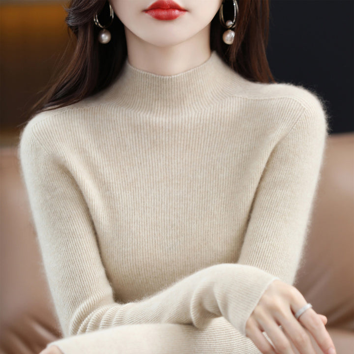 Damen-Kaschmirpullover, nahtlos, 100% Wolle, Stehkragen