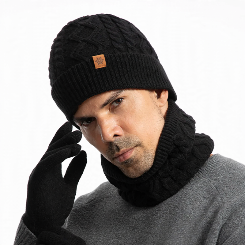Strick-Set für Herren: Mütze, Schal und Handschuhe