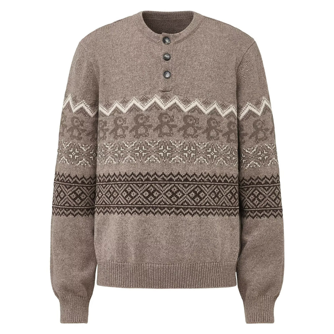 Unisex-Strickpullover mit Fair-Isle-Muster und Knopfleiste