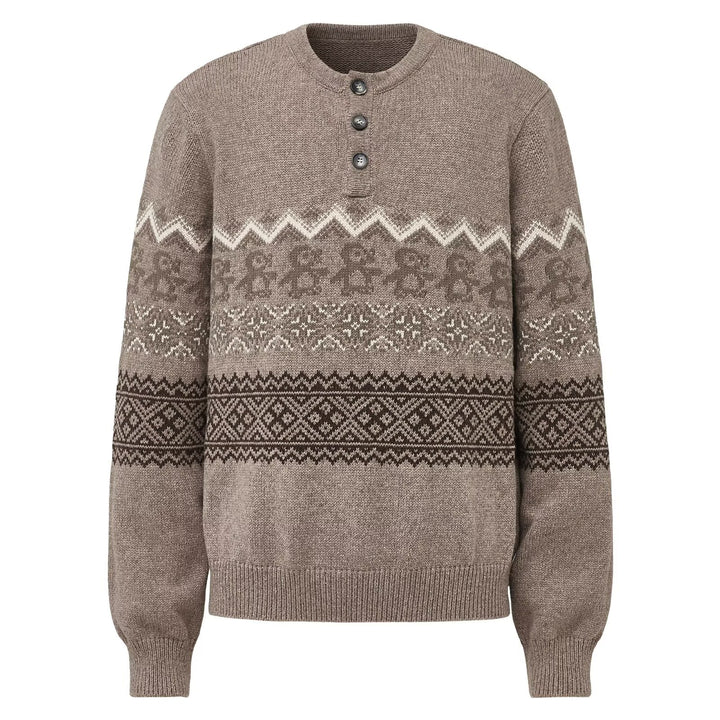 Unisex-Strickpullover mit Fair-Isle-Muster und Knopfleiste
