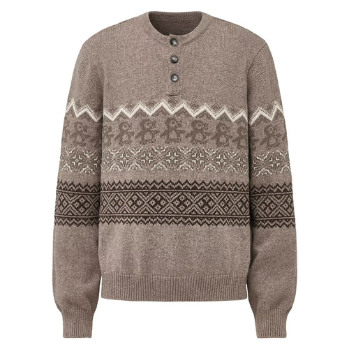 Unisex-Strickpullover mit Fair-Isle-Muster und Knopfleiste