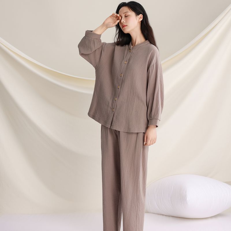 Damen-Pyjama-Set, Doppelschicht-Gaze, V-Ausschnitt