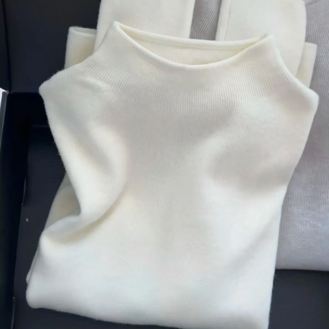 Damen-Strickpullover mit Stehkragen, einfarbig