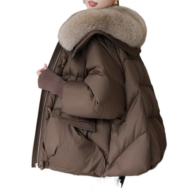 Kurze Damen-Winterjacke mit Kunstfellkragen