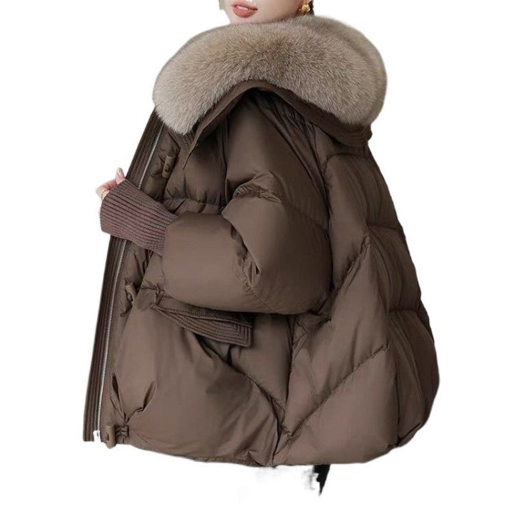 Kurze Damen-Winterjacke mit Kunstfellkragen