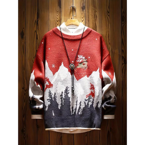 Gefütterter Strickpullover mit weihnachtlichem Motiv