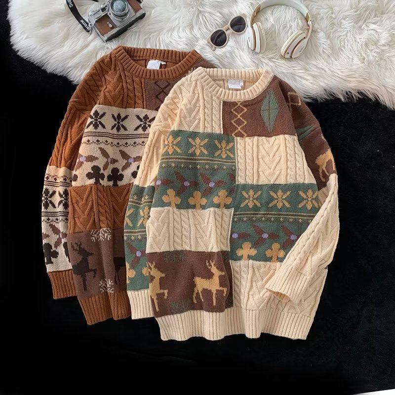 Retro-Strickpullover mit Kontrastmuster