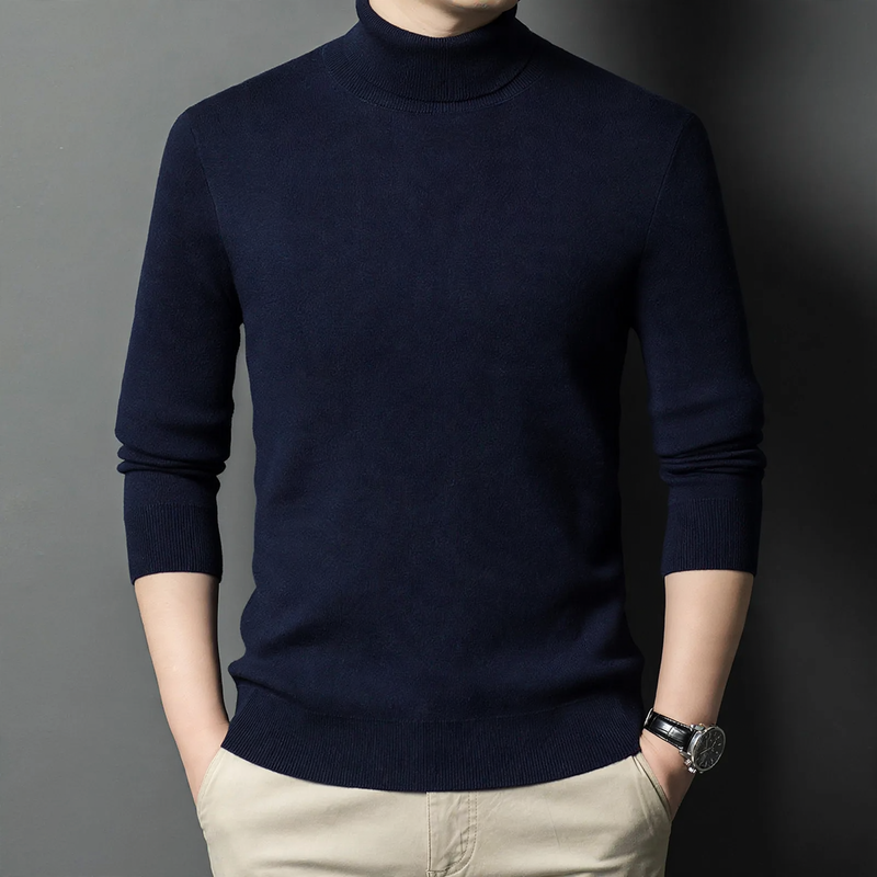 Herren-Strickpullover aus Wolle, Stehkragen, warm