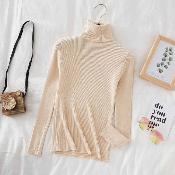 Damen-Strickpullover, hochgeschlossen, schmal geschnitten