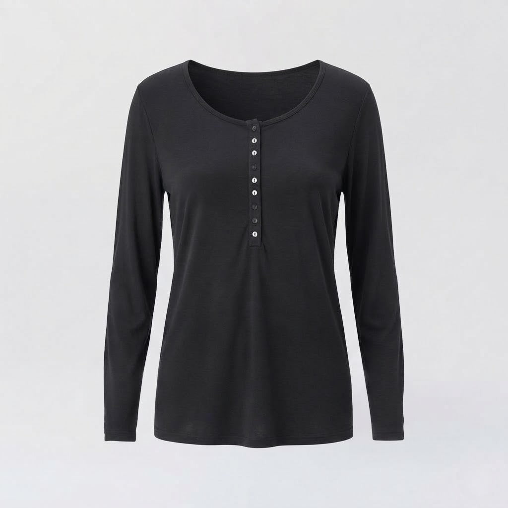 Damen Langärmliges Henley-Top aus weicher Viskosemischung mit Knopfleiste Echo Archiv