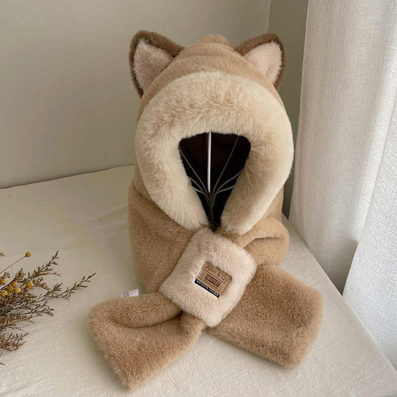 Gefütterte Winter-Kapuzenmütze mit Schal
