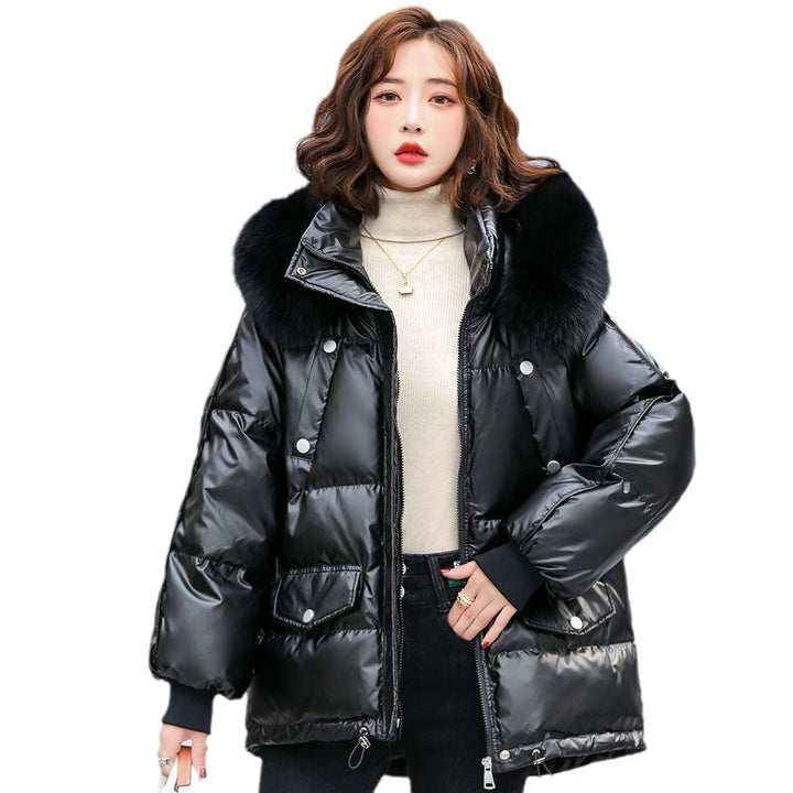 Kurze Damen-Steppjacke mit Kunstfellkragen