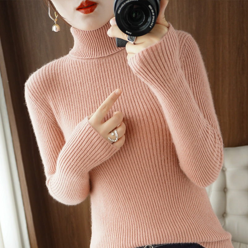 Damen-Rollkragenpullover, gerippt, schmale Passform