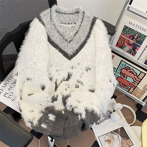 V-Ausschnitt Pullover im Vintage-Stil mit Farbverlauf