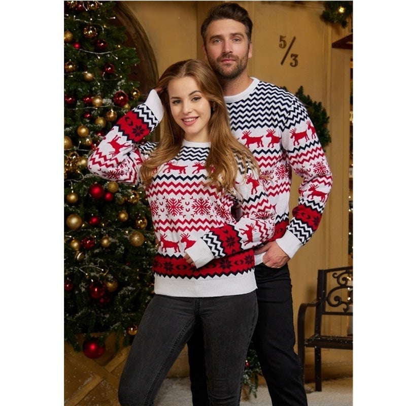 Weihnachtlicher Partner-Strickpullover mit Rentier-Jacquard
