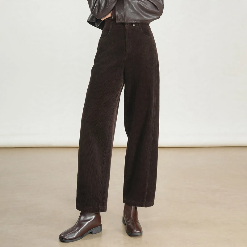 Damen-Cordhose mit hohem Bund, gerade geschnitten