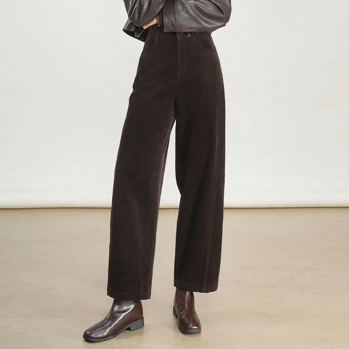 Damen-Cordhose mit hohem Bund, gerade geschnitten
