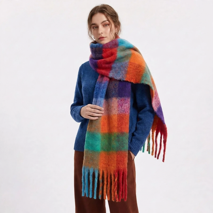 Karierter Schal in Mohair-Optik, warm für Herbst und Winter